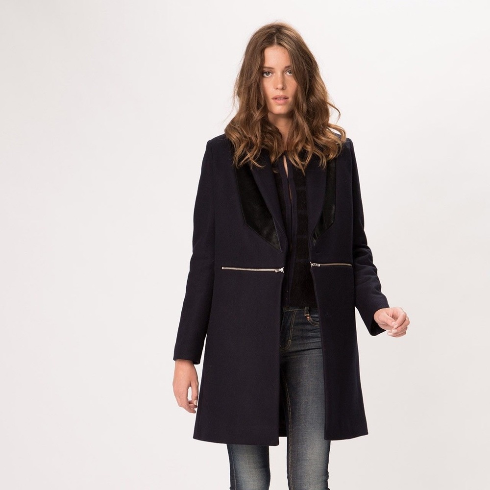 Maje Dark Blue Blazer/coat with burgundy lapel